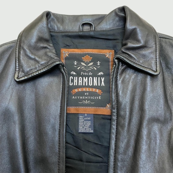 Vintage Black Leather Bomber Jacket Pres De Chamonix - Picture 4 of 5